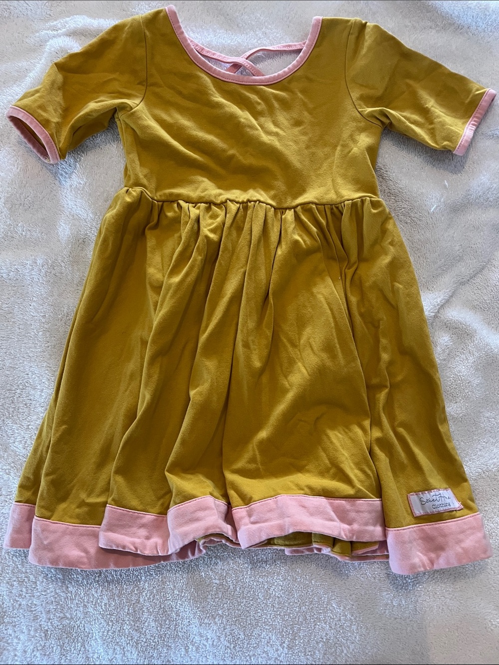 SweetHoney Mustard Yellow Dress with Pink Trim